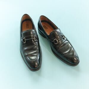 Johnston & Murphy Black Almond Toe Silver Horsebit Loafers Mens Size 10.5